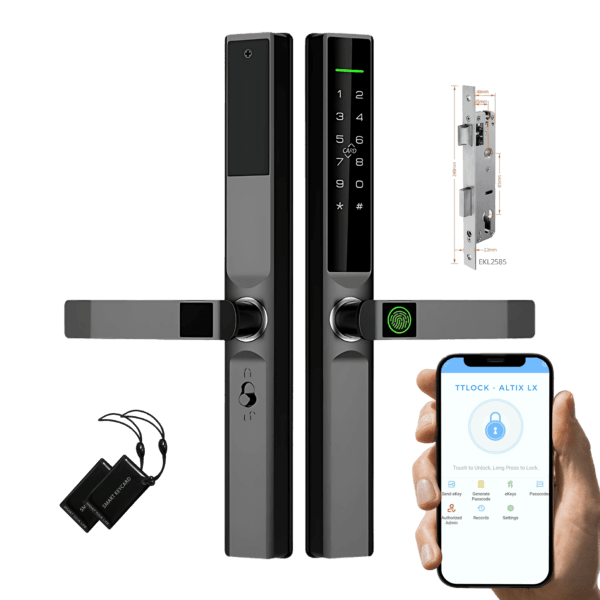Altix LX Smart Fingerprint Keyless Door Lock | Slim Profile | Aluminium & Steel Doors Gates | TTLock (Matte Black)